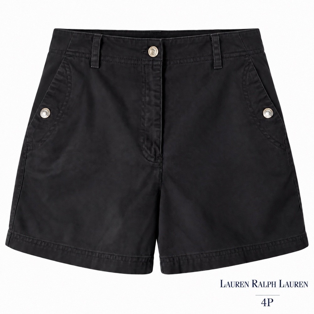 Lauren Ralph Lauren Womens 4P Petite Black Chino Shorts Cotton 4" High Rise 26x4